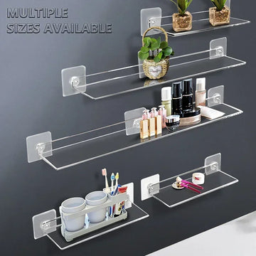 Clear Floating Wall Shelf No Drill, Waterproof, 20cm to 50cm Sizes