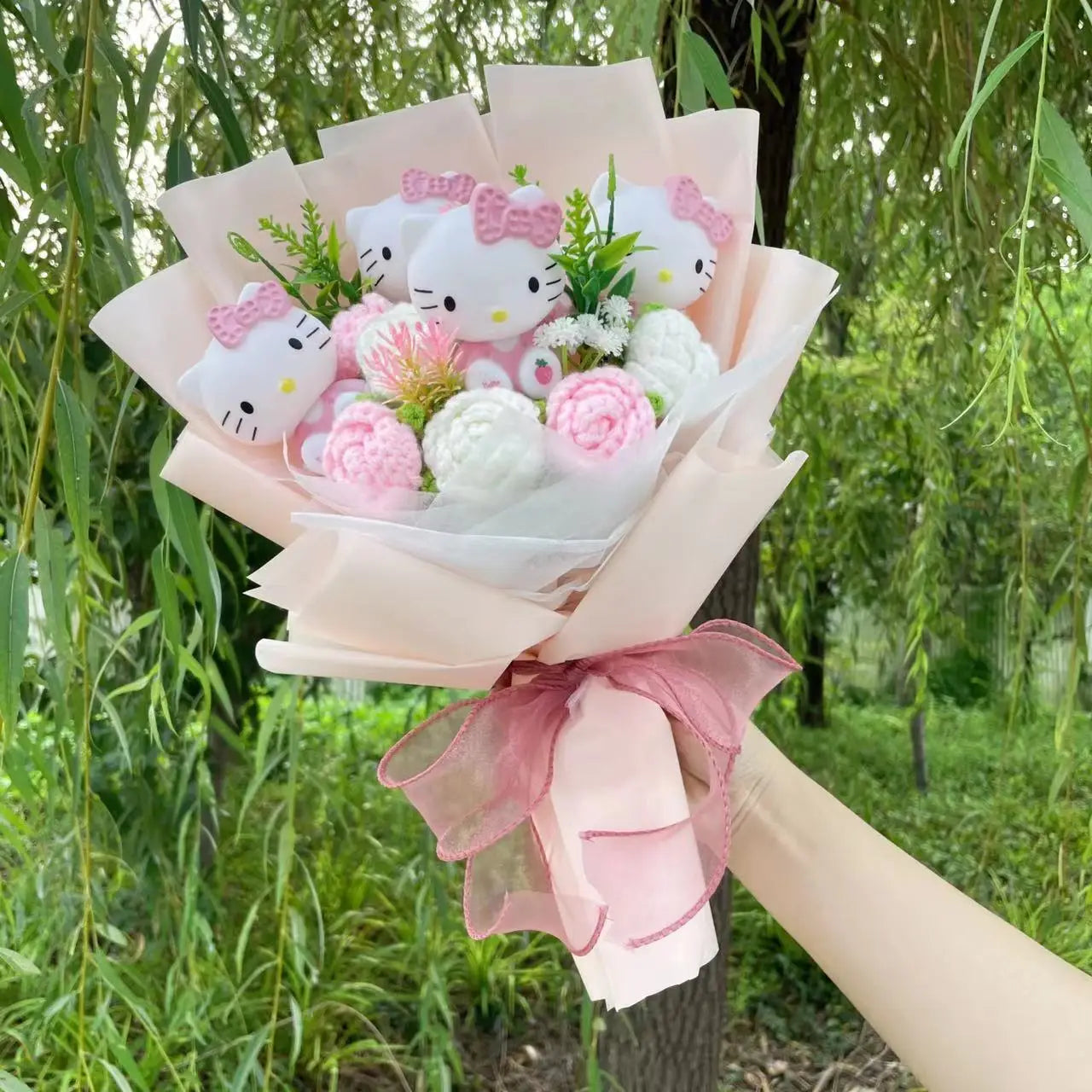 Cartoon Vinyl Doll Hello Kitty Kulomi Melody With Artificial Flower Creative Bouquet Christmas Valentine Birthday Gifts