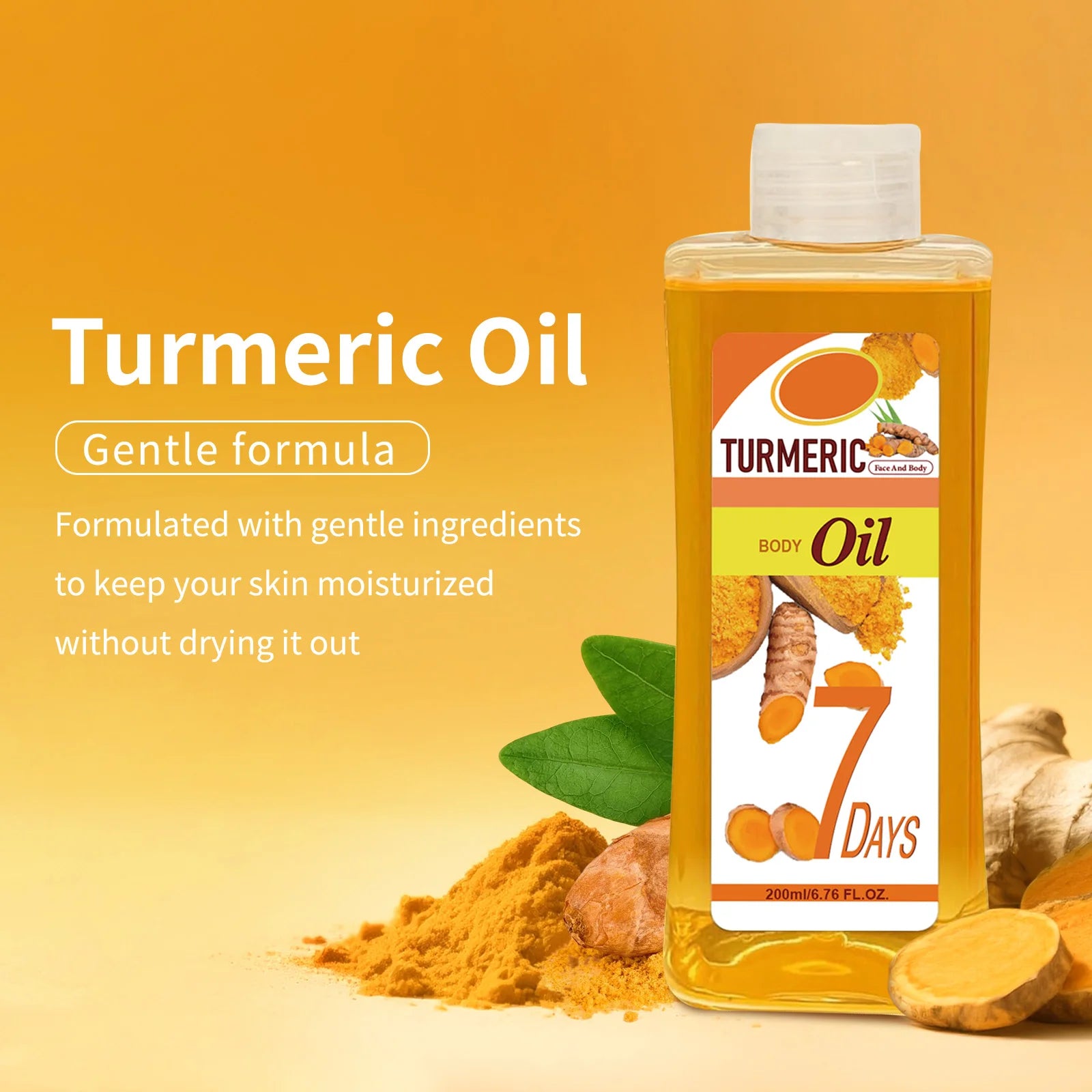 Turmeric Body Oil 200ml – Fast-Absorbing Natural Moisturizing Oil for Face & Body, Deep Hydration for All Skin Types