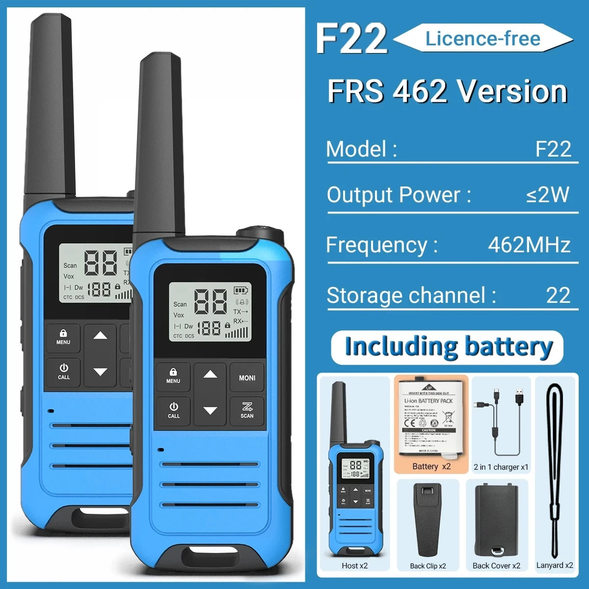 2pcs Baofeng F22 Mini Walkie Talkies - Long Range, Waterproof, Rechargeable, Kids Two-Way Radio with Type-C Charging for Camping & Outdoor Adventures - Dicrodelights