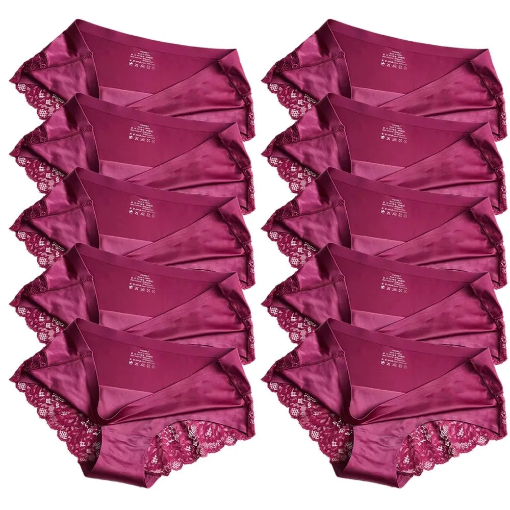 1/5/10Pcs Seamless Women Hollow Out Panties Set Underwear Comfort Lace Briefs Low Rise Female Sport Panty Soft Lady Lingerie purple-10pcs As shown