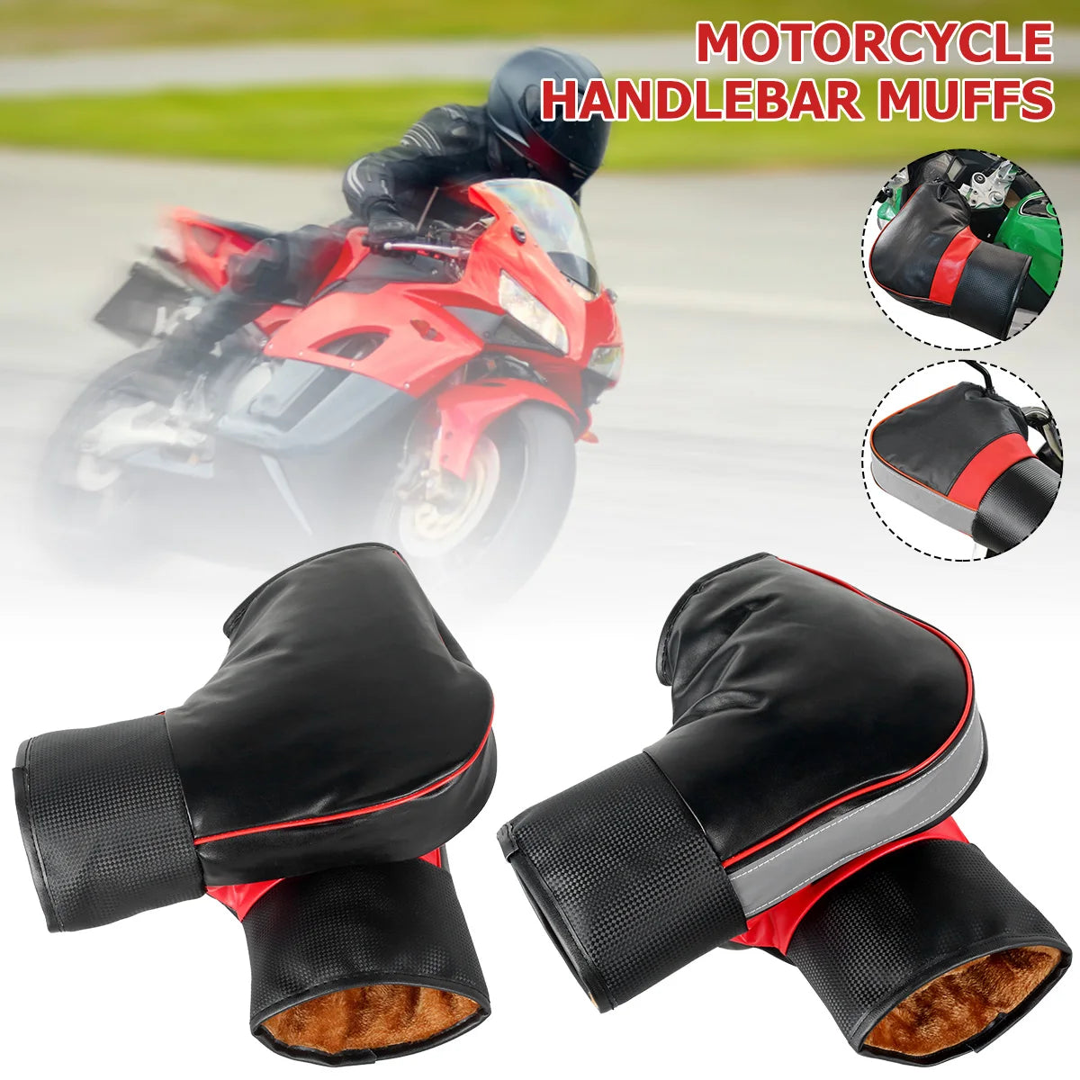 1Pair Motorcycle Handlebar Muffs Protective Motorcycle Scooter Thick Warm Grip Handle Bar Muff Rainproof Winter Warmer Gloves
