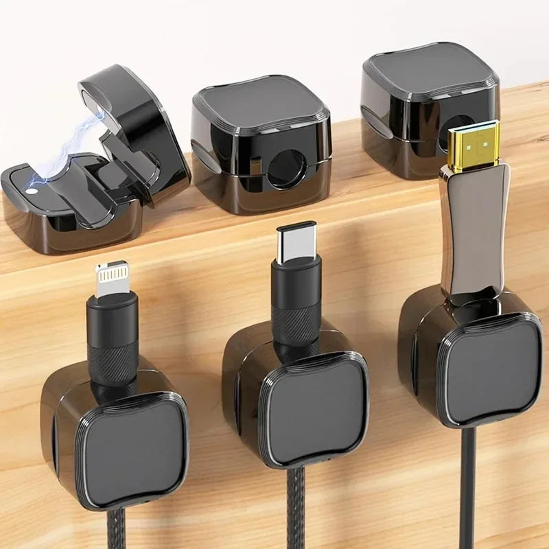 Magnetic Hinged Cable Clips for Desk Charging Lead Storage