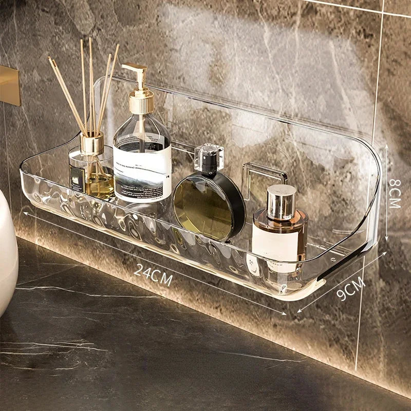 Clear Acrylic No Drill Bathroom Shelf for Skincare Storage Large