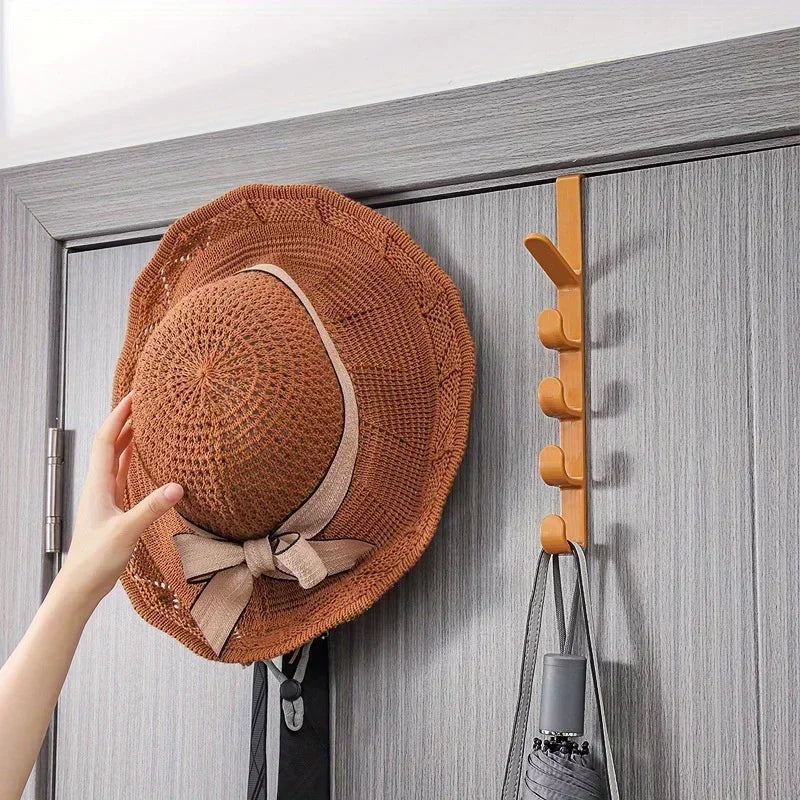 Plastic Over Door Hook Rack for No Drill Bag and Hat Storage Coffee