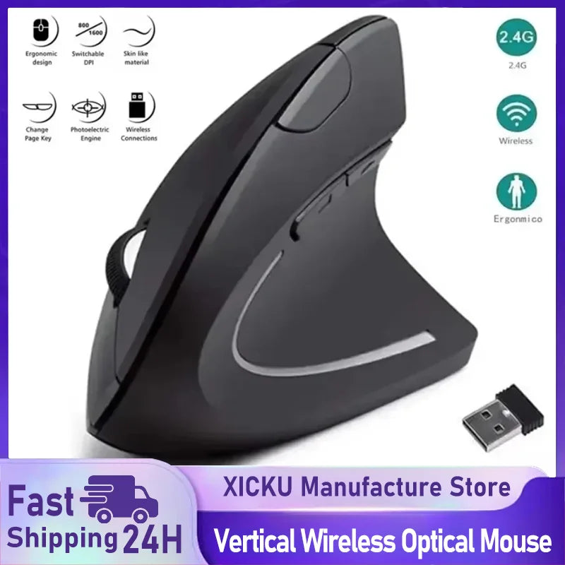 Vertical Mouse Ergonomic 2.4GHz Wireless Optical Mice 3 Adjustable DPI 800/1200/1600 6 Buttons for Laptop PC Computer Desktop Default Title
