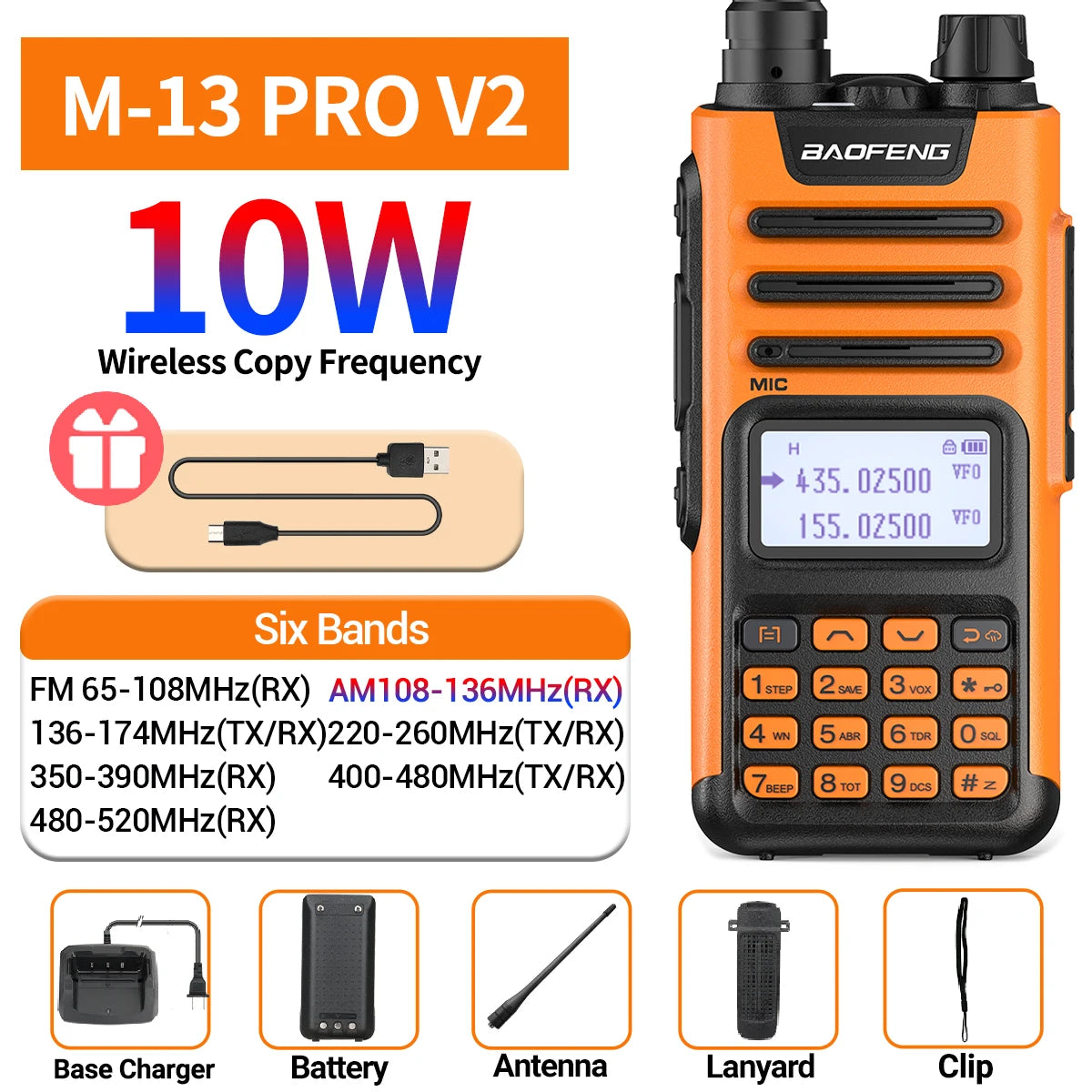 BaoFeng M-13 PRO V1 V2 High Power Multi Band Walkie Talkie Type-C Charger Long Range Upgraded UV-13 PRO V1 V2 Ham Two Way Radio - Dicrodelights
