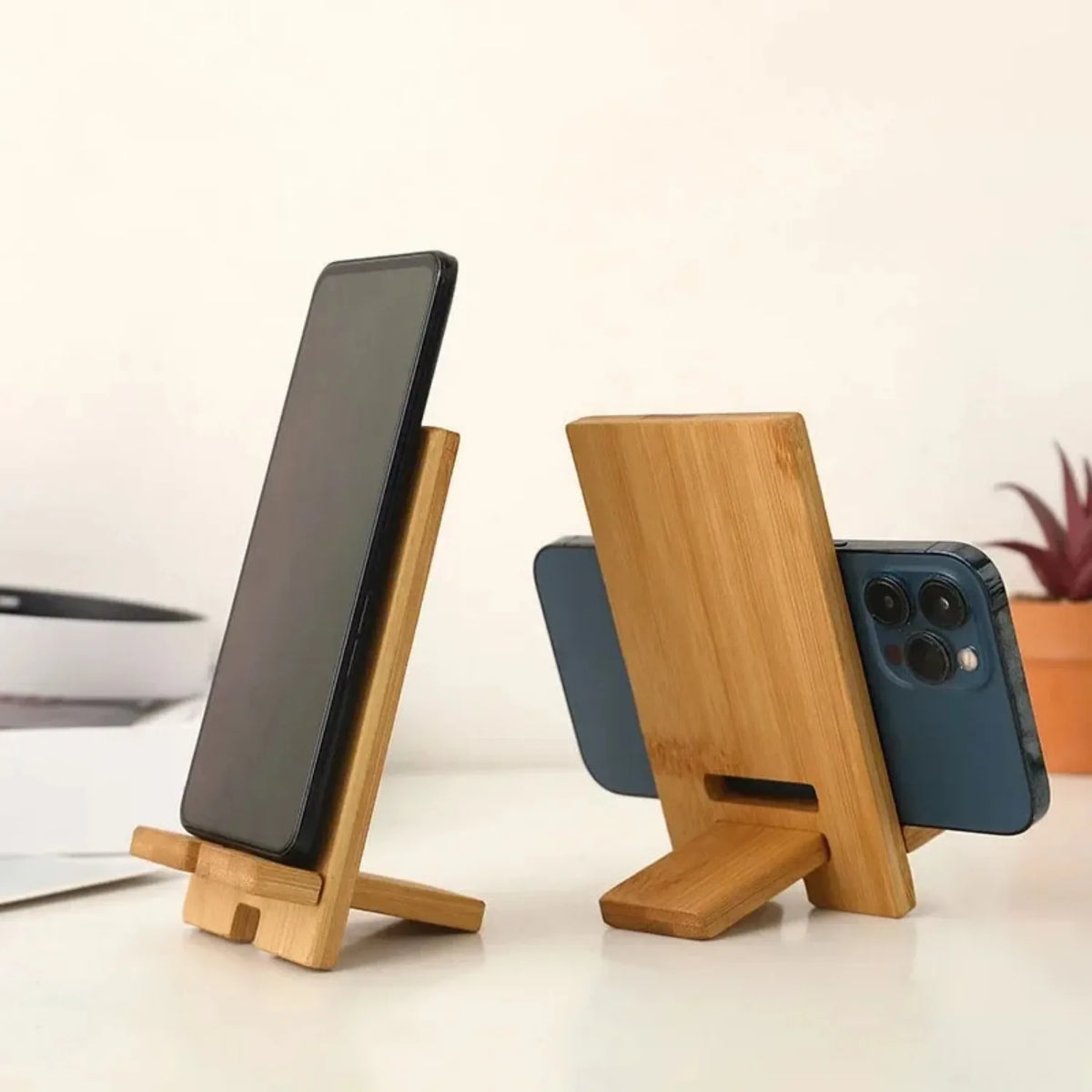 Bamboo Desk Phone Stand for Hands Free Portrait Viewing