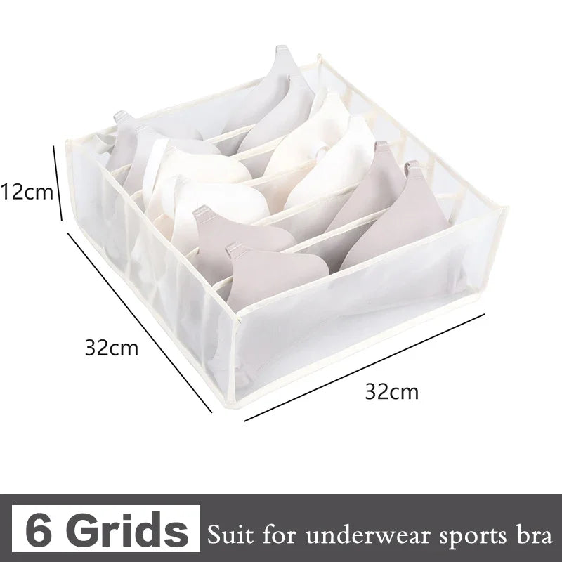 Fabric Bra Drawer Organiser for Sports Bras Socks and Underwear 6grids-white2
