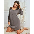 Women's Long-Sleeve Nightgown for Autumn & Winter Pullover Version Lace Panel Craft Fake Placket Decoration Loungewear
