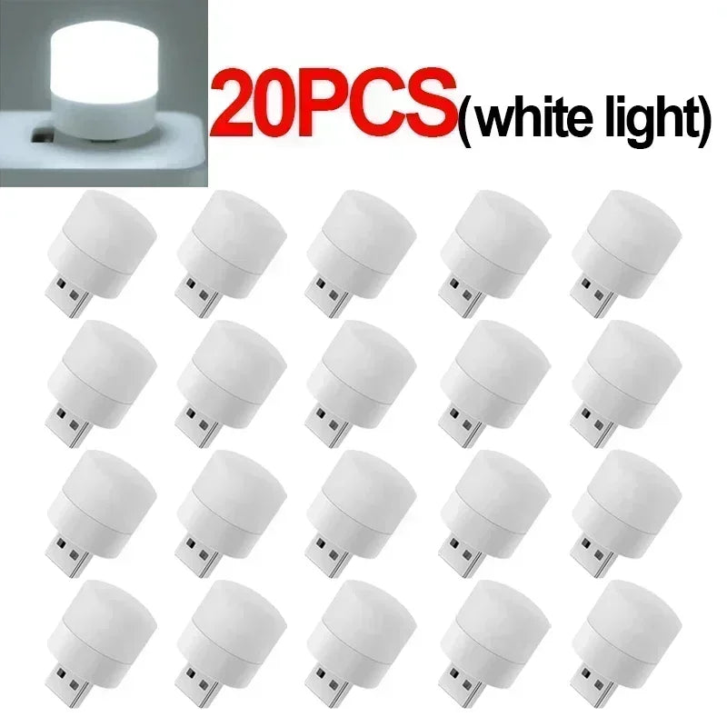 Mini USB LED Night Light for Desk and Bedside Ambient Lighting 20PCS-White