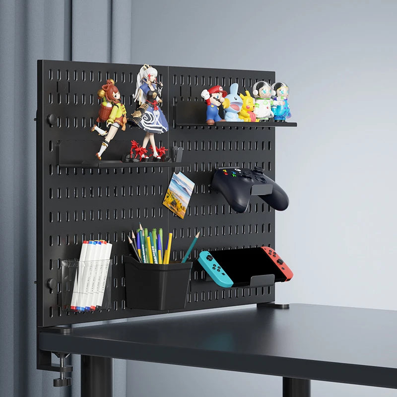 No-Drill Clamp-On Standing Pegboard Storage Organizer, Desktop Rack with DIY Accessories, Office Desk Stationery Holder