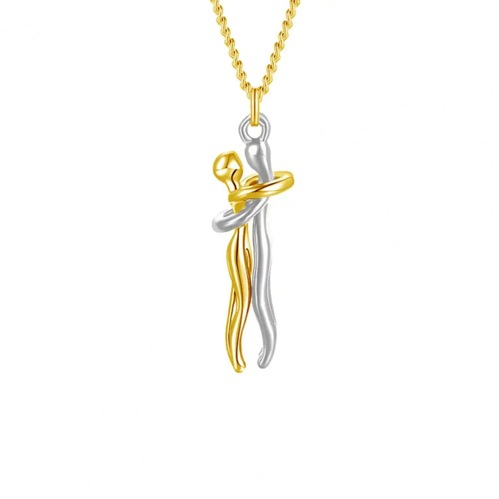 Hip Hop Embrace Couple Pendant Necklace Adjustable Hugging Pendant Necklace Jewelry Valentine Day Gift Golden
