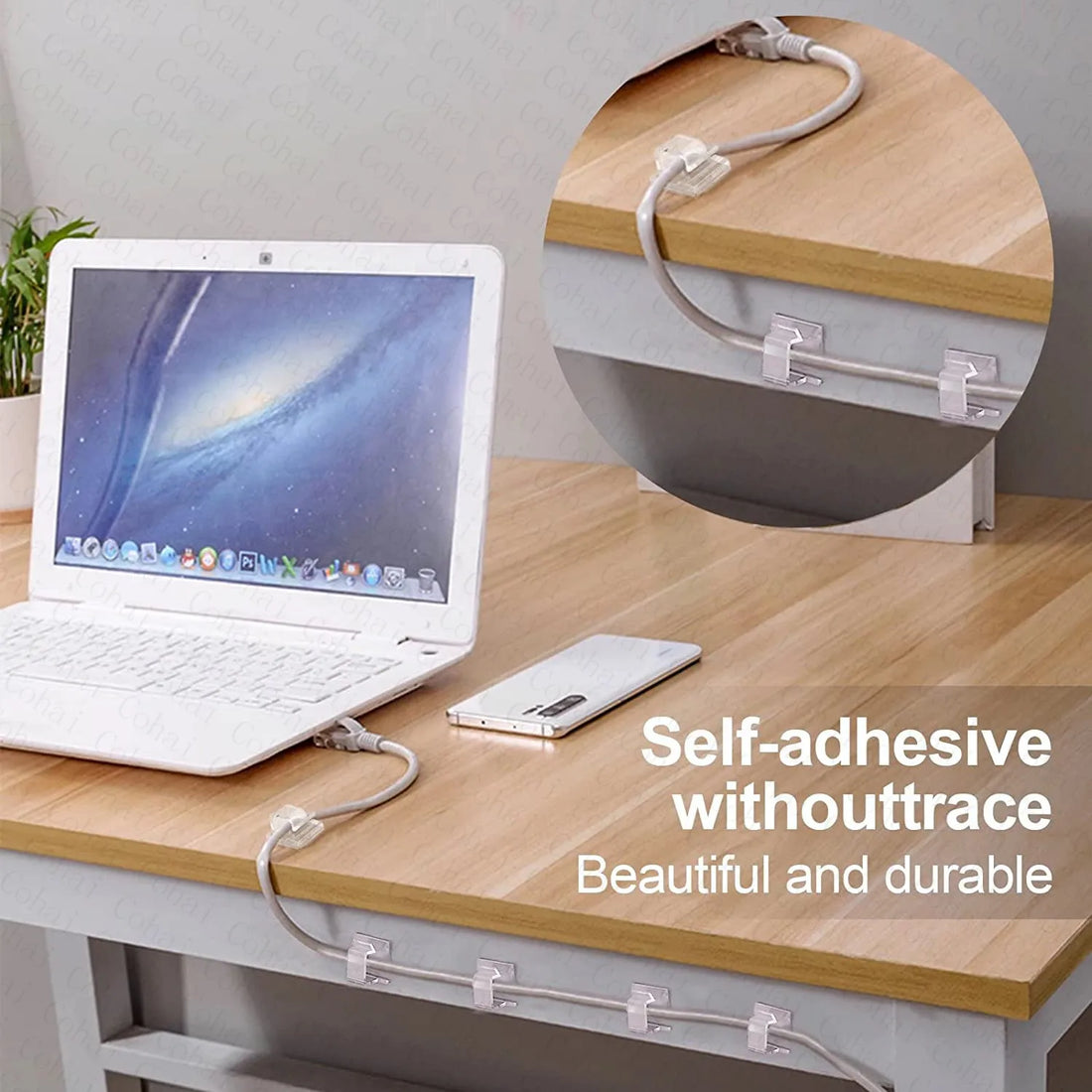 Self Adhesive Open Cable Holders for Desk Wire Routing