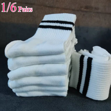 1/6 Pairs Women Mid-Tube Socks Solid Colour Autumn Winter Breathable Comfortable Sport Sweat Absorbent Man And Women's Socks