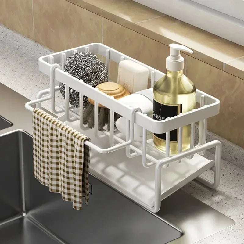 No-Drill ABS Sink Shelf with Hooks for Kitchen Storage
