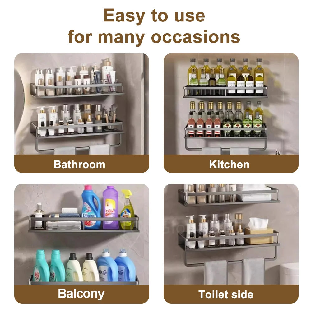 Wall-Mounted Kitchen Spice Rack Organizer Carbon Steel No Drilling 12-20 Inch Seasoning Holder Shelf for Easy Access to Spices