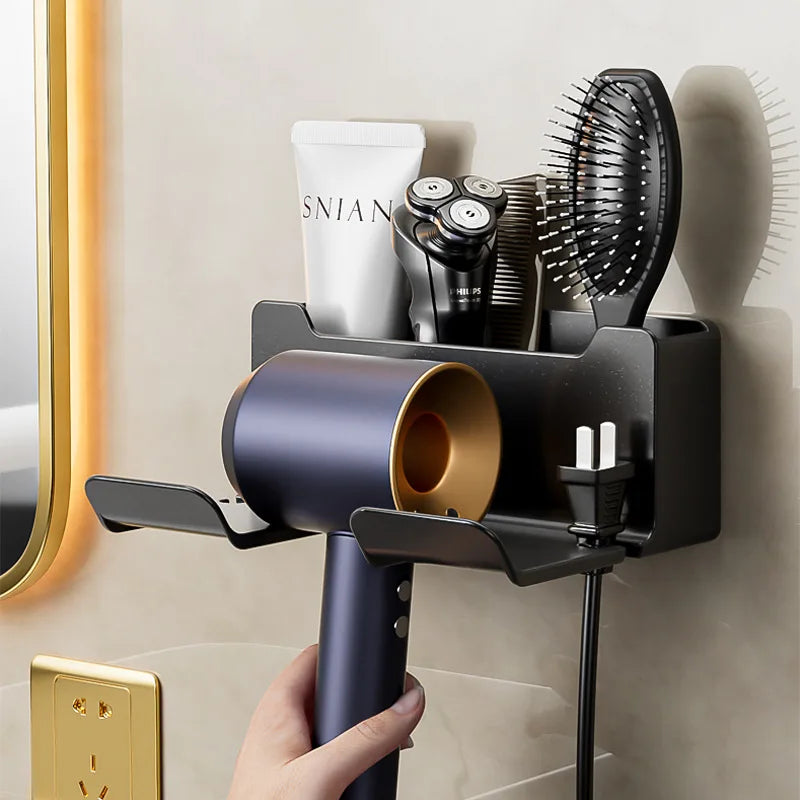 Wall Mounted Non Perforated Hair Dryer Storage Rack Bathroom Hair Dryer Storage and Placement Rack Multi Functional Storage Rack
