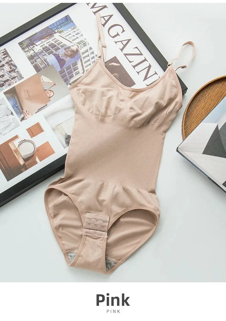 Women's One-Piece Shapewear Thin Summer Suitable Abdomen Inward Drawstring Halter Neck Design Body Sculpting Underwear Skin color