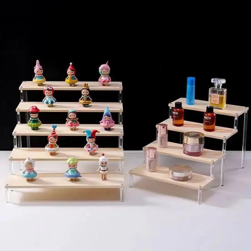 Tiered Display Stand with Clear or Wood Effect Shelves