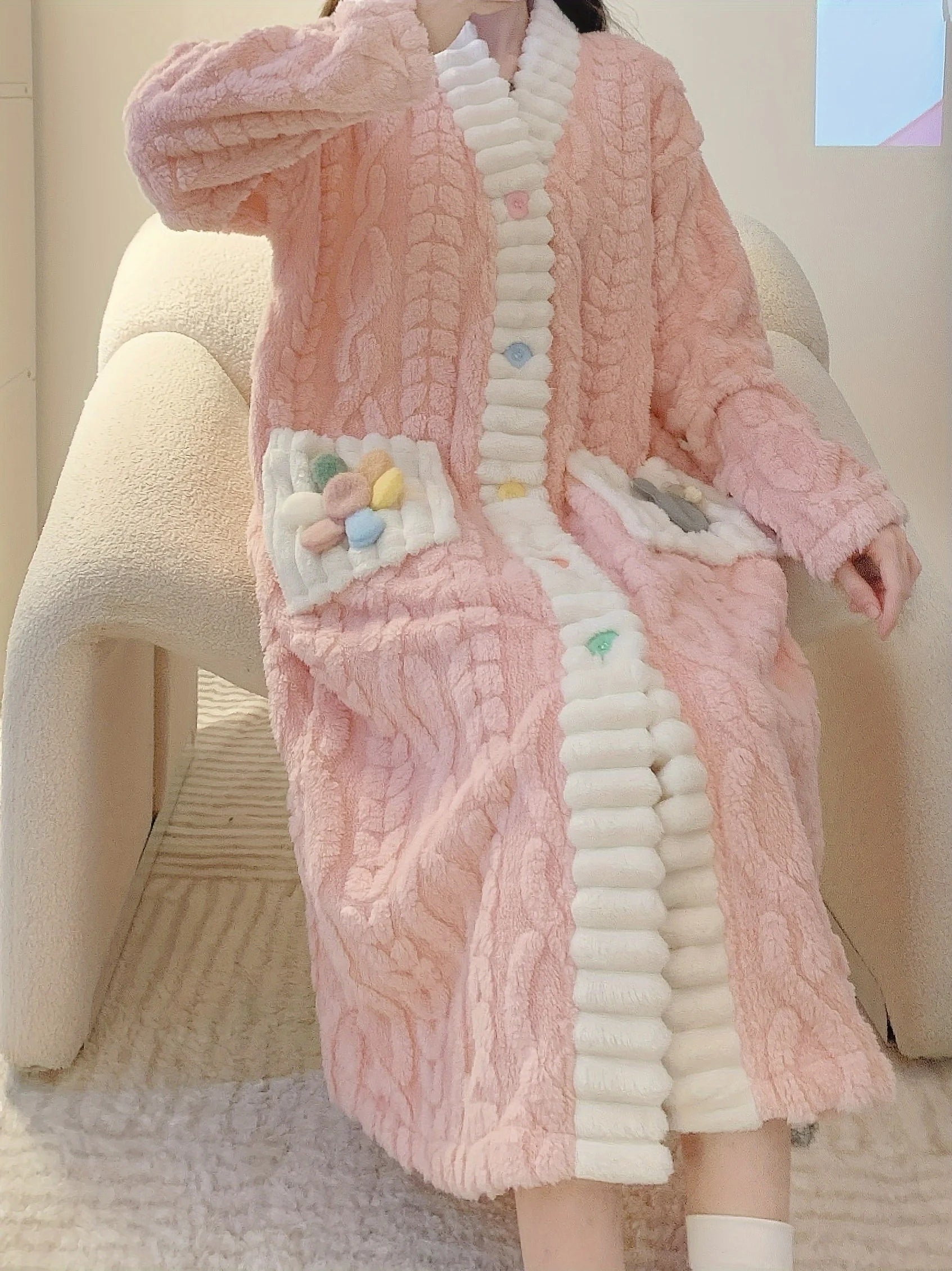 Cozy Plus Size Flannel Nightgown, Princess Style Long Sleeve with Pockets. Soft Pink for Fall/Winter. Shop Now!