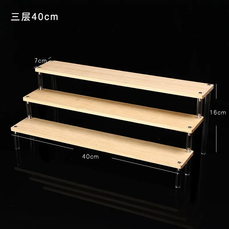 Display Riser Stand for Figures in Clear, Black or Wood Effect 3 tier 40x7cm