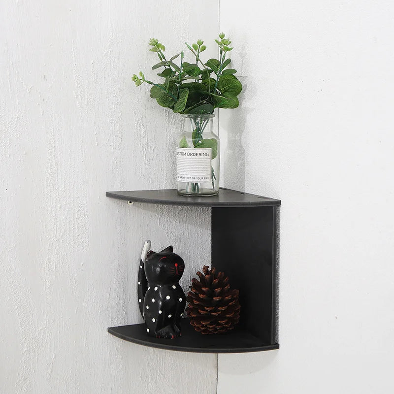 No Drill Wall Mounted Corner Shelf, 2 or 5 Tier, Black or White