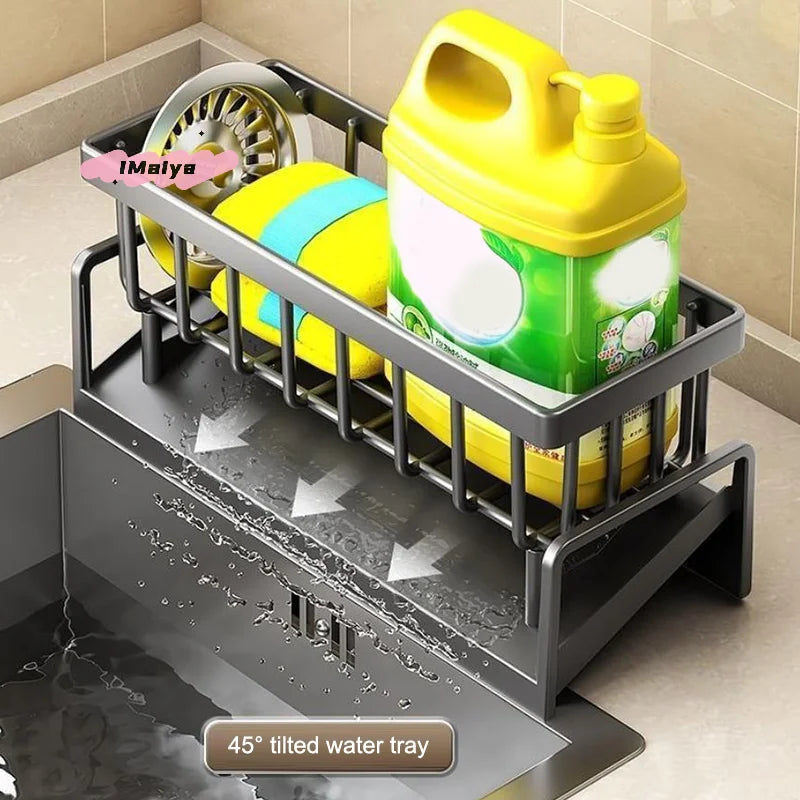 Sink Caddy with Sloping Drainage Tray and Dishcloth Rail