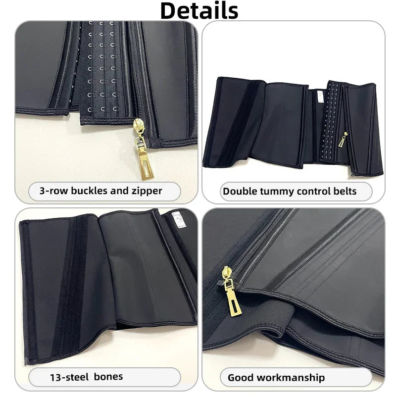 Women Latex Waist Trainer Shapewear 13 Bones Corset with Zipper and 3-Row Hook Tummy Control Body Shaper Slimming Cincher Belt