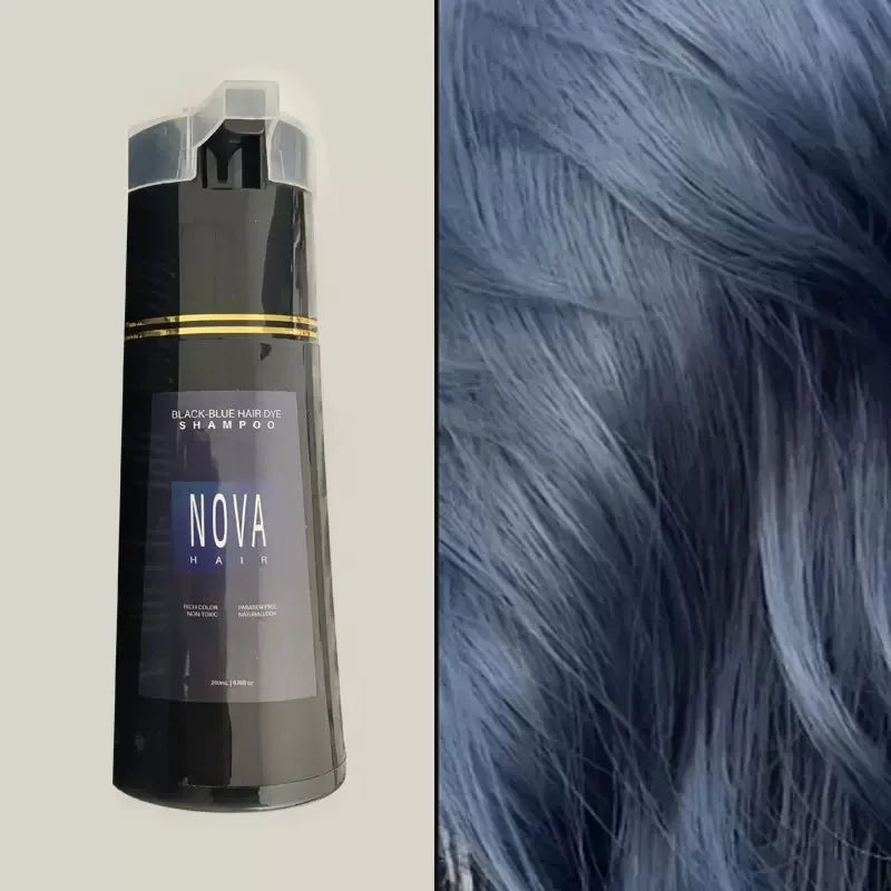 Nova 3-in-1 Black Hair Dye Shampoo for Men & Women – Instant Gray Coverage, Long-Lasting Natural Black Color Black-blue(200ml)