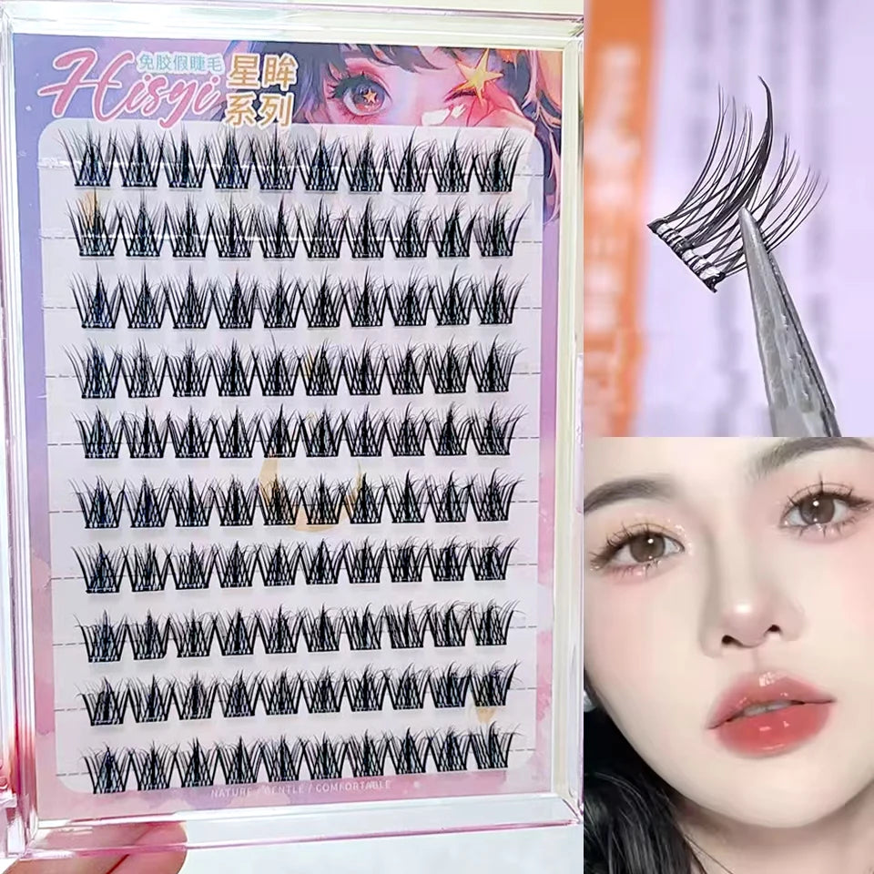 Glue-Free False Eyelashes – Star Eye Segmented DIY Lash Extensions, Lightweight & Reusable, Easy Apply Multiple Styles A glue-free trilogy