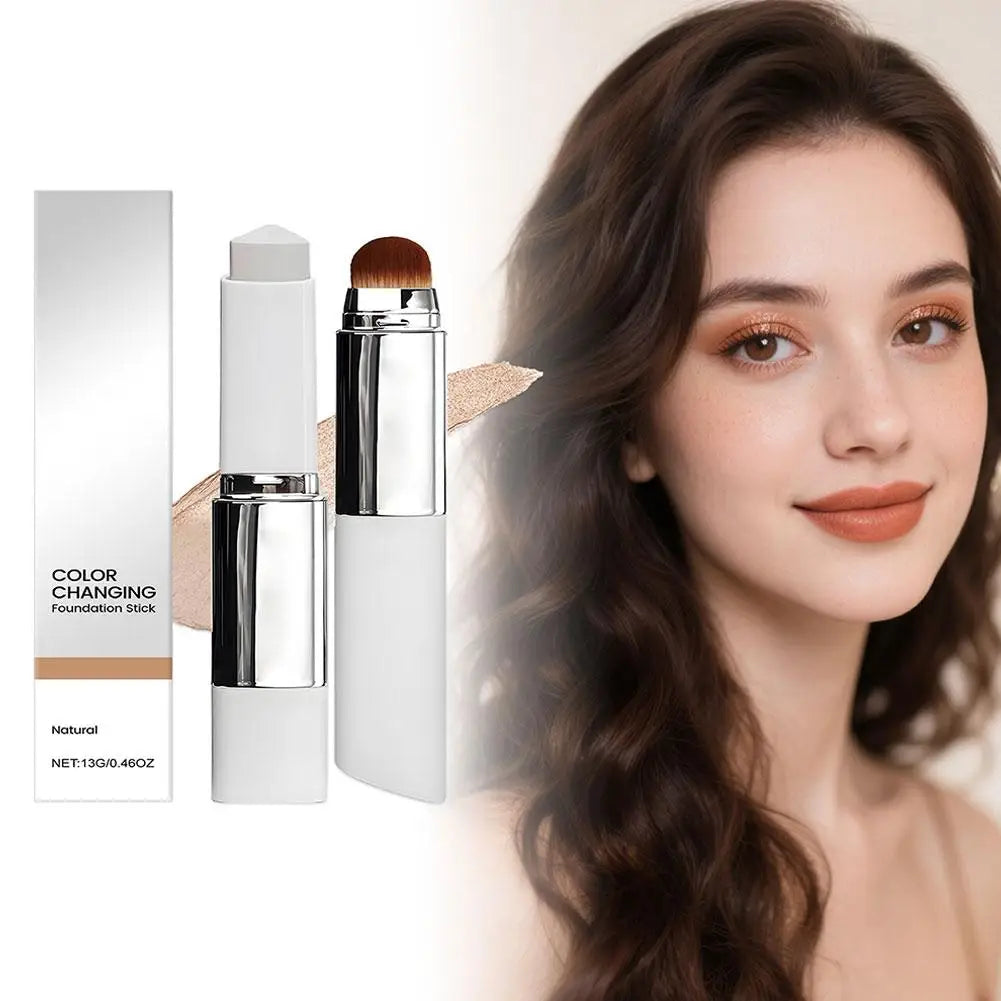 2-in-1 Color-Changing Foundation Stick Liquid Lightweight Moisturizing Brightening Foundation Color Changing For All Skin Types Natural