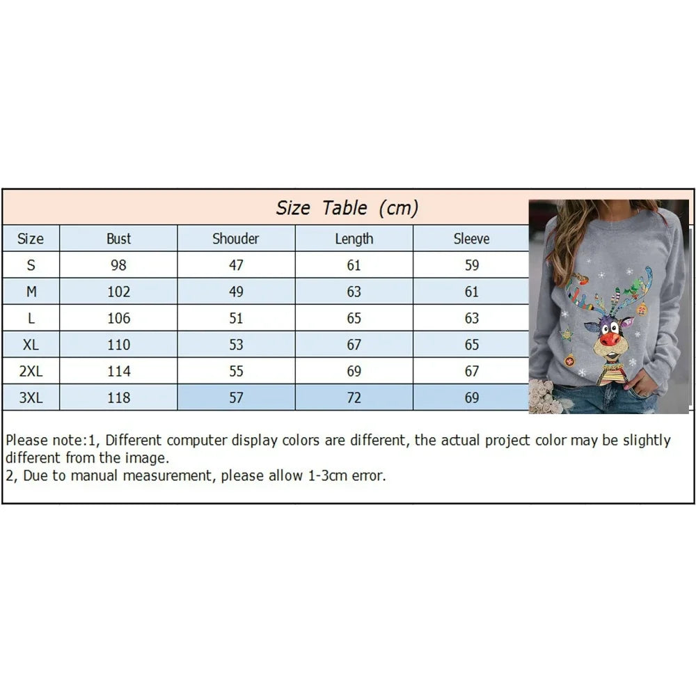 Women’s Christmas Printed Sweatshirt – Cozy Long Sleeve Holiday Jumper | Casual Winter Crewneck Pullover
