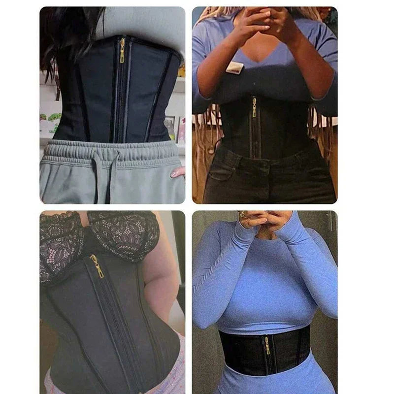 Women Latex Waist Trainer Shapewear 13 Bones Corset with Zipper and 3-Row Hook Tummy Control Body Shaper Slimming Cincher Belt