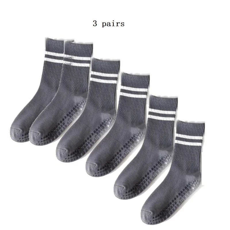 1/3/6/10 Pair Anti Slip Yoga Socks Female Medium Tube Socks lady Anti Slip Silicone Indoor Fitness Pilates Women's Sports Socks Dark gray