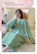 Warm Fleece Nightgown Women's Loose Comfortable Home Clothes plus Size Solid Color Simple Design Sleepwear Casual Outerwear