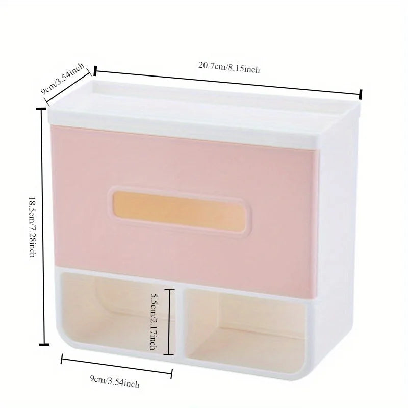 Wall-Mounted Tissue Box with Shelf and Storage Compartments