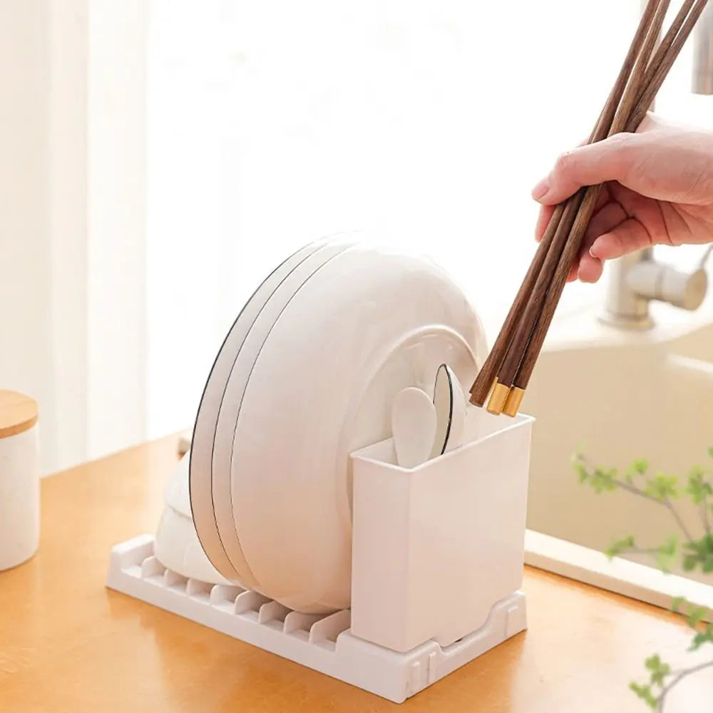 Plastic Foldable Dish Drying Rack 2 IN 1 Space-Saving Utensils Drainer Racks Large Capacity Dish Drainer Bowl and Chopstick