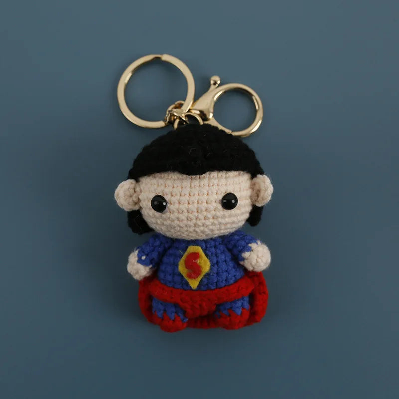 Crochet Knitted Super Hero Spider-Man Superman Captain America Keychains Small Pendant Hangings Christmas Birthday Gifts 8-7cm