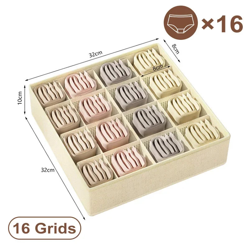 Fabric Bra Drawer Organiser for Sports Bras Socks and Underwear 16grids-beige