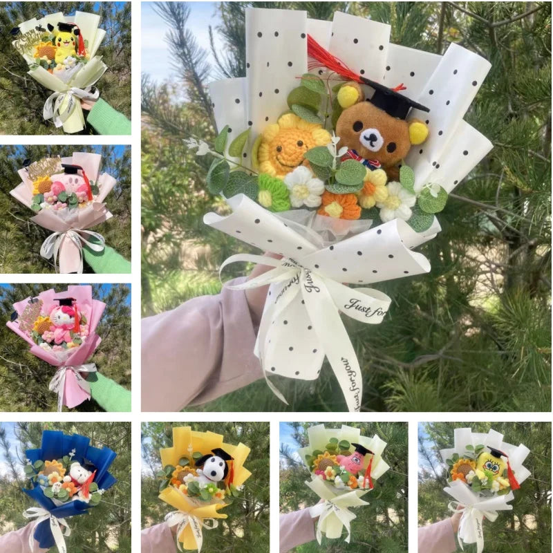 Cartoon Doll Flower bouquet Kuromi Cinnamoroll Mymelody KT With Graduation hat Plush Dolls Graduation Gifts For Kids