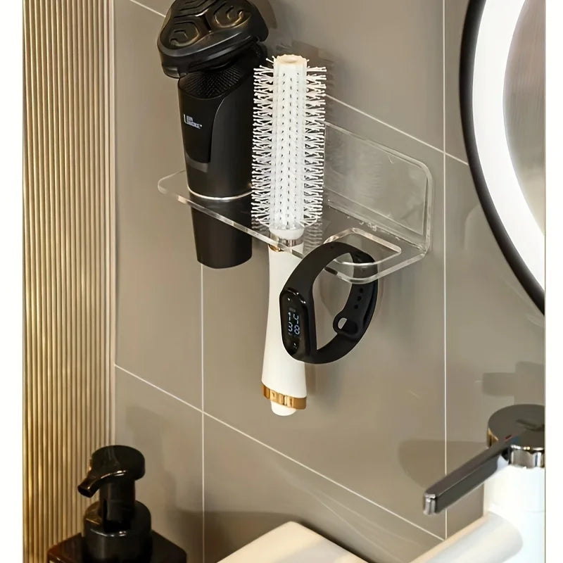 Clear No Drill Wall Mounted Hairbrush Holder for Bathrooms