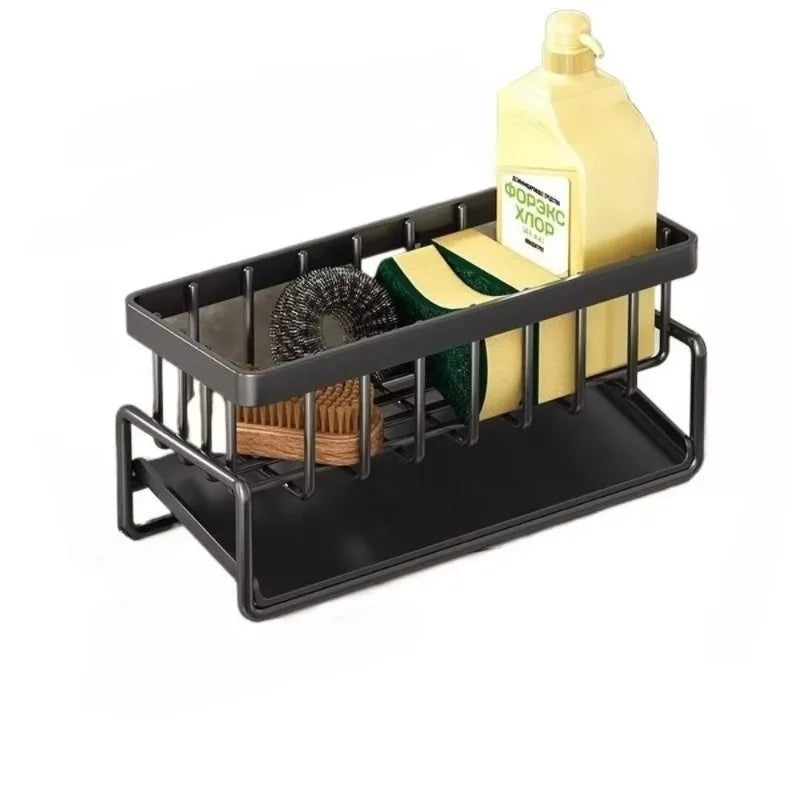 Stainless Steel Sink Organizer Drain Rack with Soap Sponge Holder Multi Layer Filter Basket Kitchen Storage Kitchen Organizer Black No towel bar