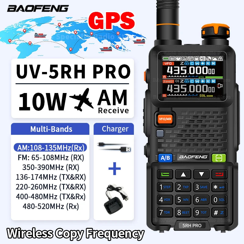 Baofeng UV-5RH PRO Walkie Talkie GPS Multi-Band AM/FM Type-C Wireless Copy Frequency