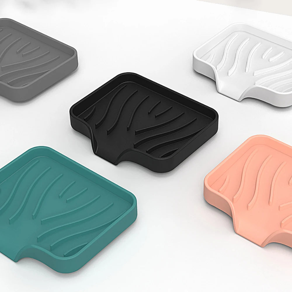 Self Draining Soap Bar Holder Silicone Kitchen Sink Soap Dish Sponge Tray Counter Caddy Organizer for Dish Soap Dispenser