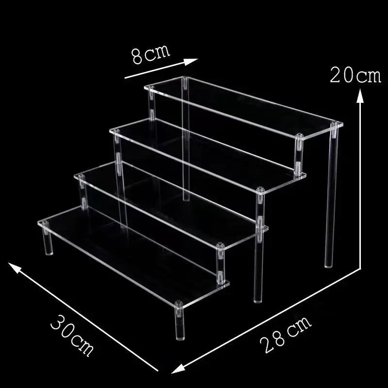 Tiered Display Stand with Clear or Wood Effect Shelves 4-30x8cm