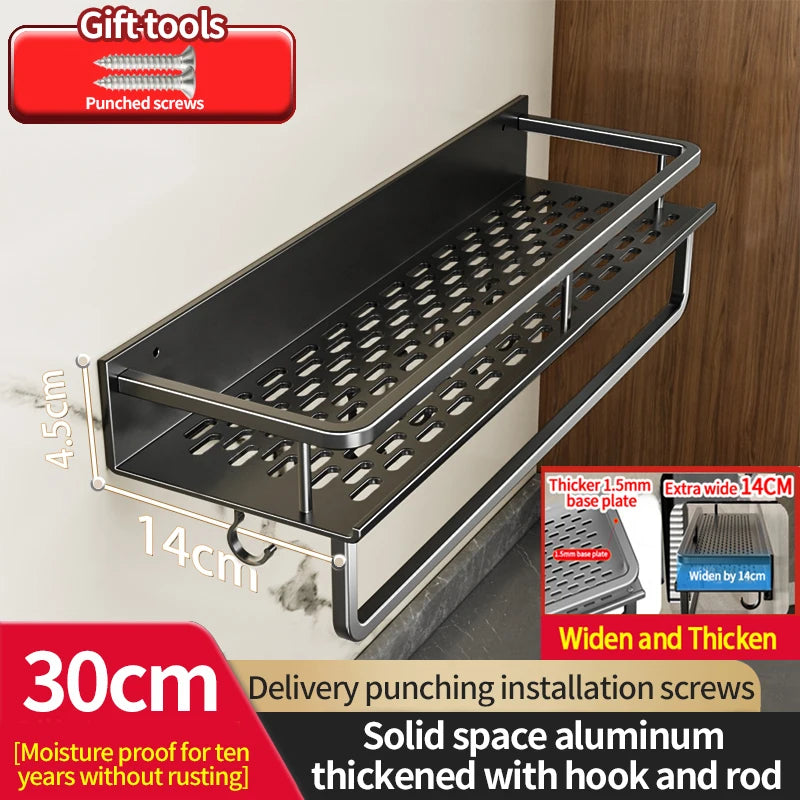 Aluminum Kitchen Rack Kitchen Shelf Toilet Storage No Drill Hanging Rack Bathroom Organizer Hang on the Wall Kitchen big black pole 30cm
