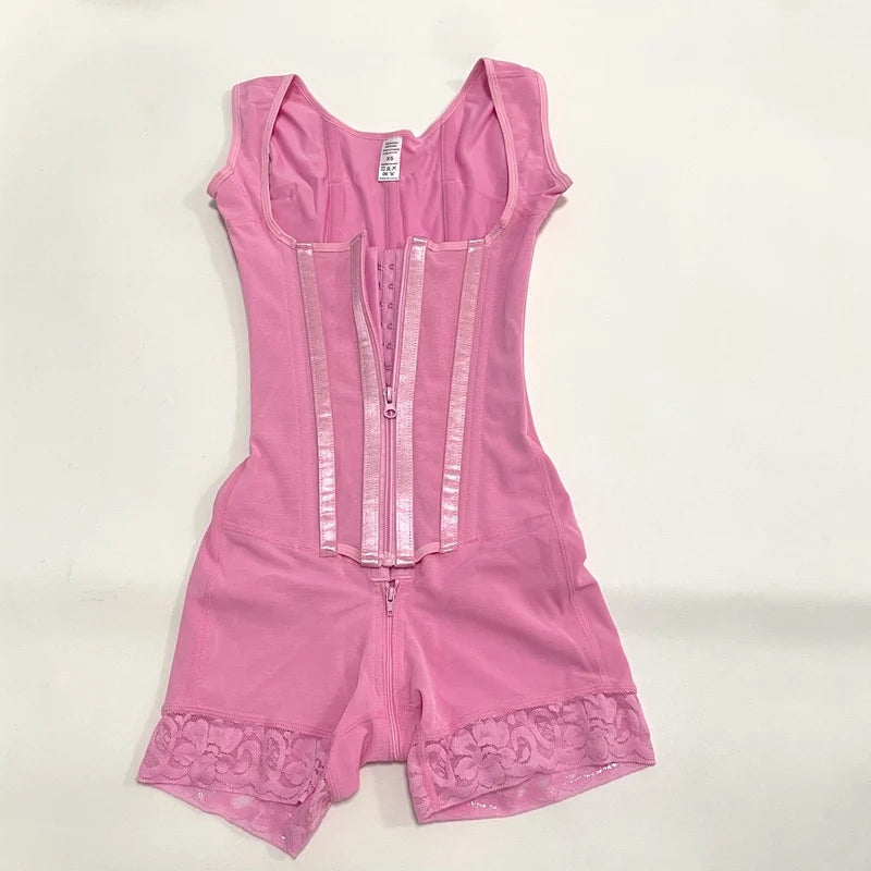Body Shaper Women Colombian Fajas Shapewear Bodysuit 9-bone High Compression Girdles Double Tummy Control Full Body Open Crotch Pink