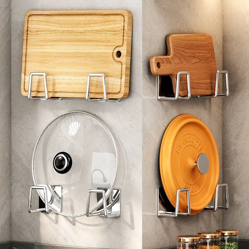 Stainless Steel Wall Mounted Pot Lid Rack for Kitchen Storage