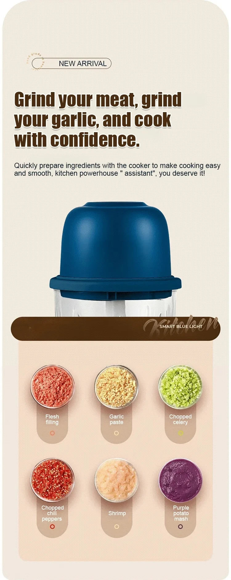 1 electric garlic grinder 260ml onion chopper 1 button start meat grinder kitchen food vegetable mixer